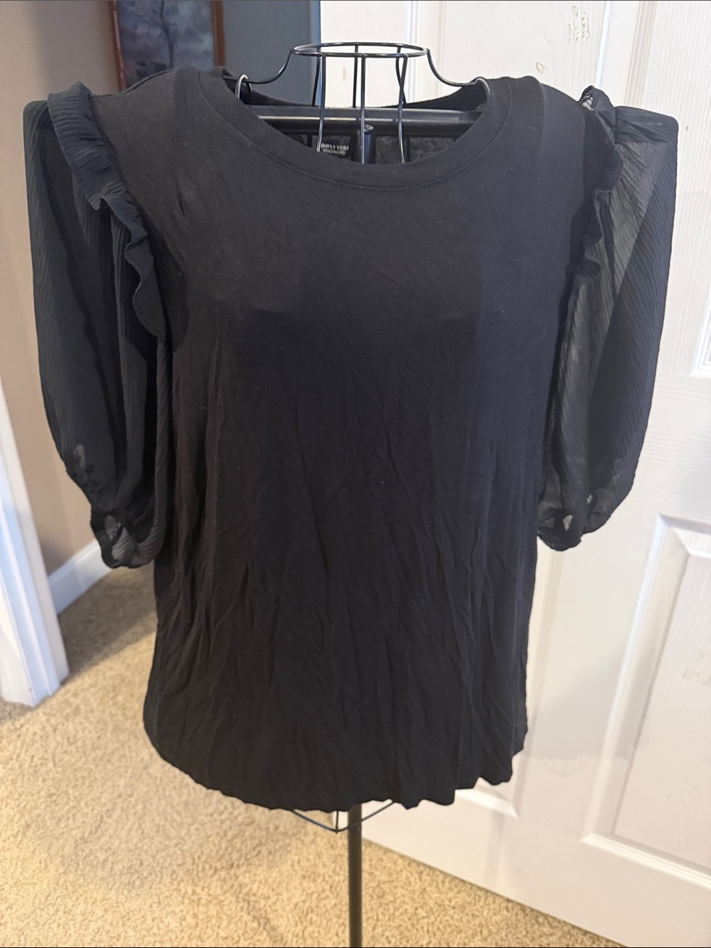 Simply Vera Vera Wang Black Puff-Sleeve Ruffle Blouse XXL